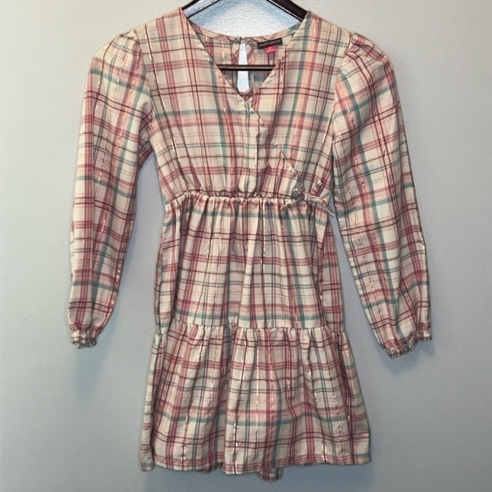 - Vince Camuto Girls Pink &‎ Blue Plaid Long Sleeve Dress- Size 10
